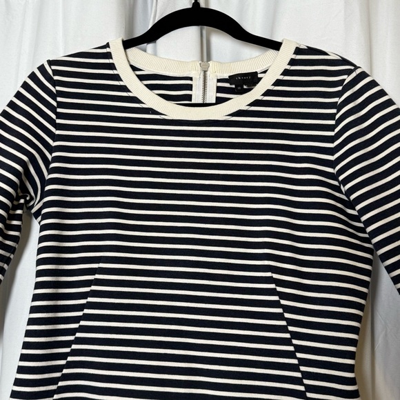 Theory Bimini Zamion Striped Dress Navy White Stretch Women’s 10 - Picture 6 of 15